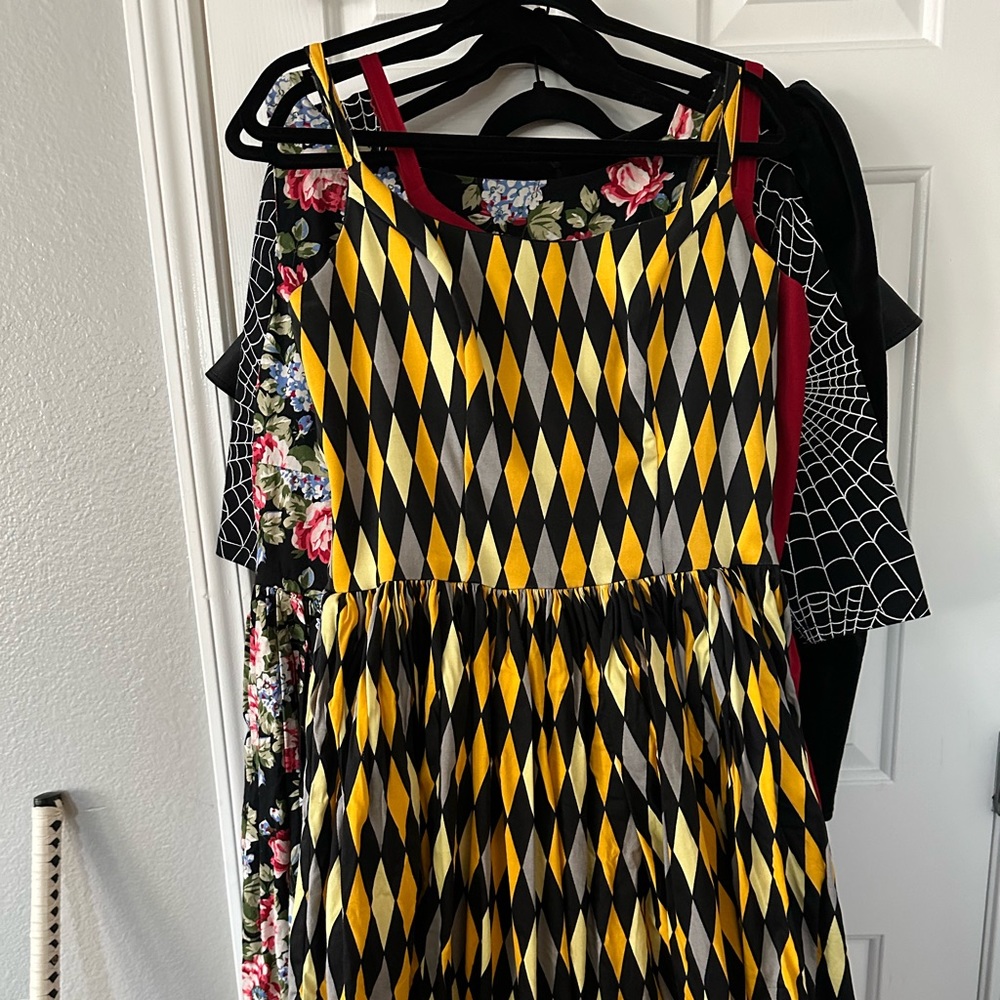 Pinup Girl Clothing Harlequin print swing dress